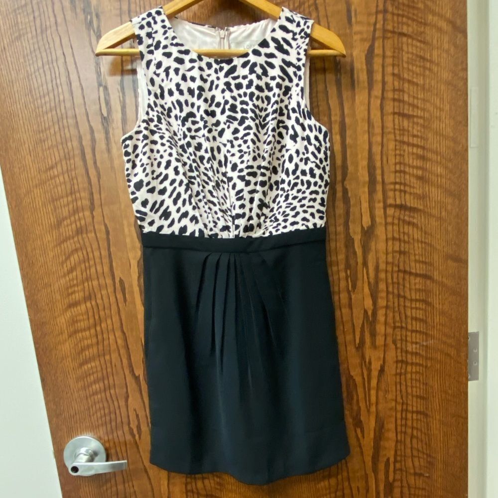 Ann taylor Loft pink and black‎ animal print sleeveless sheath dress